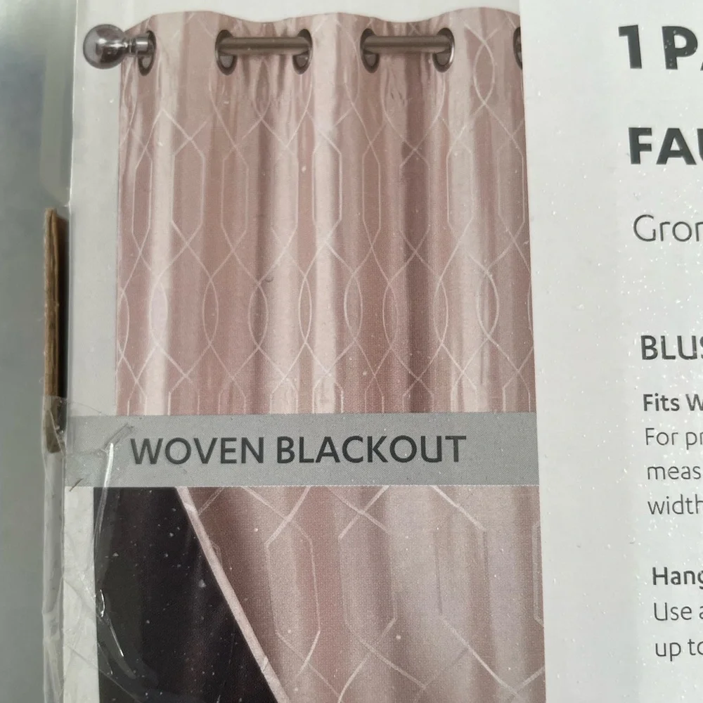 At Home Blush Faux Silk Embroidery Blackout Curtain Panel